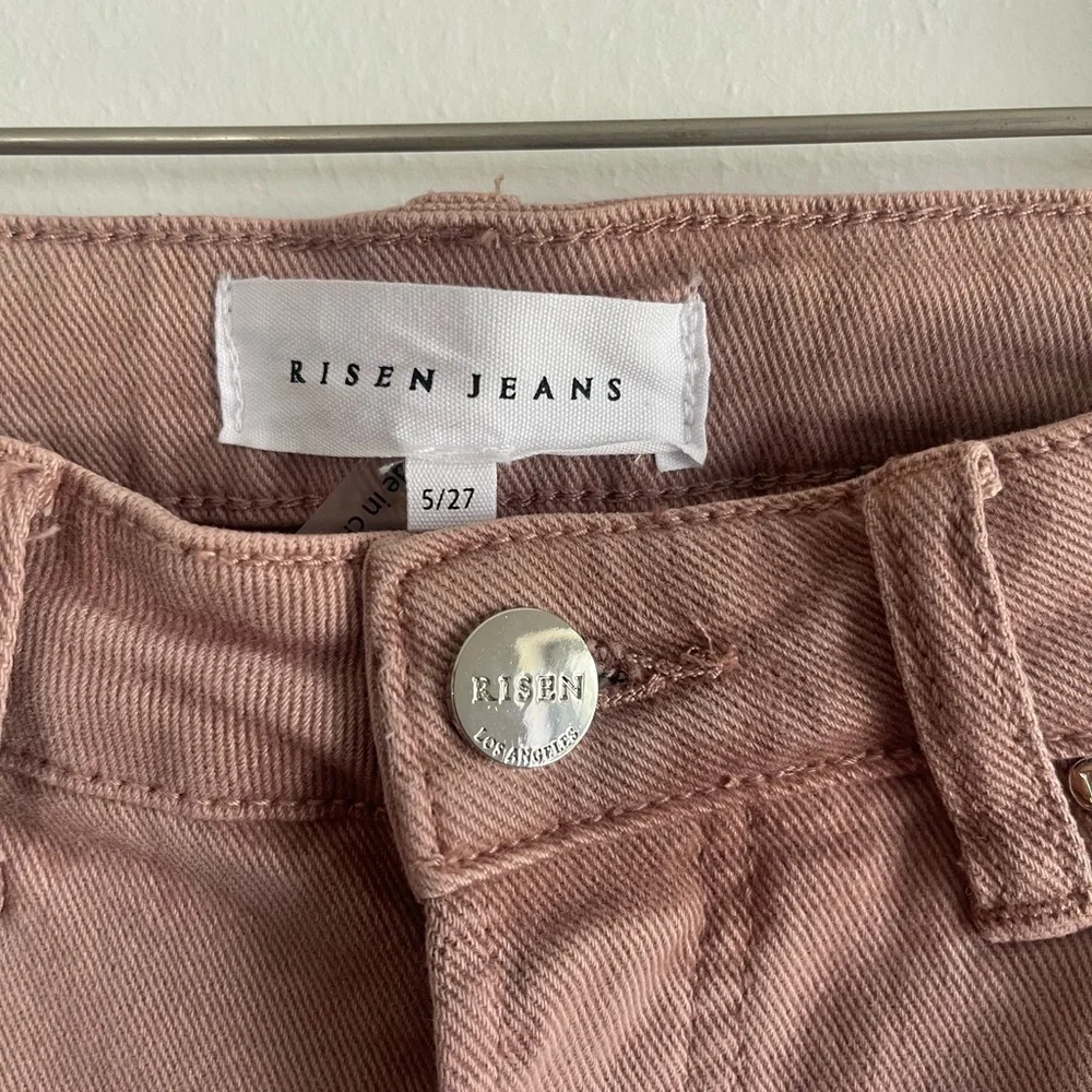 Risen Jeans Women Sz 5 / 27 High Rise Wide Leg Pink Mauve Denim Stretch Raw Hem - Picture 4 of 11